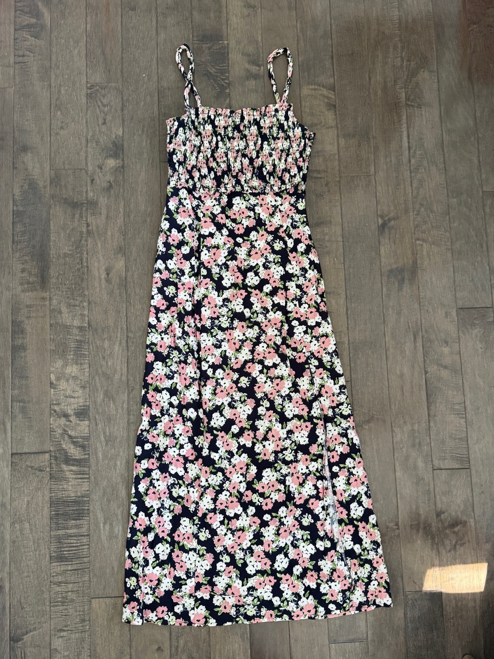 Zara Navy Floral Maxi Sundress with Pink & White Blossoms